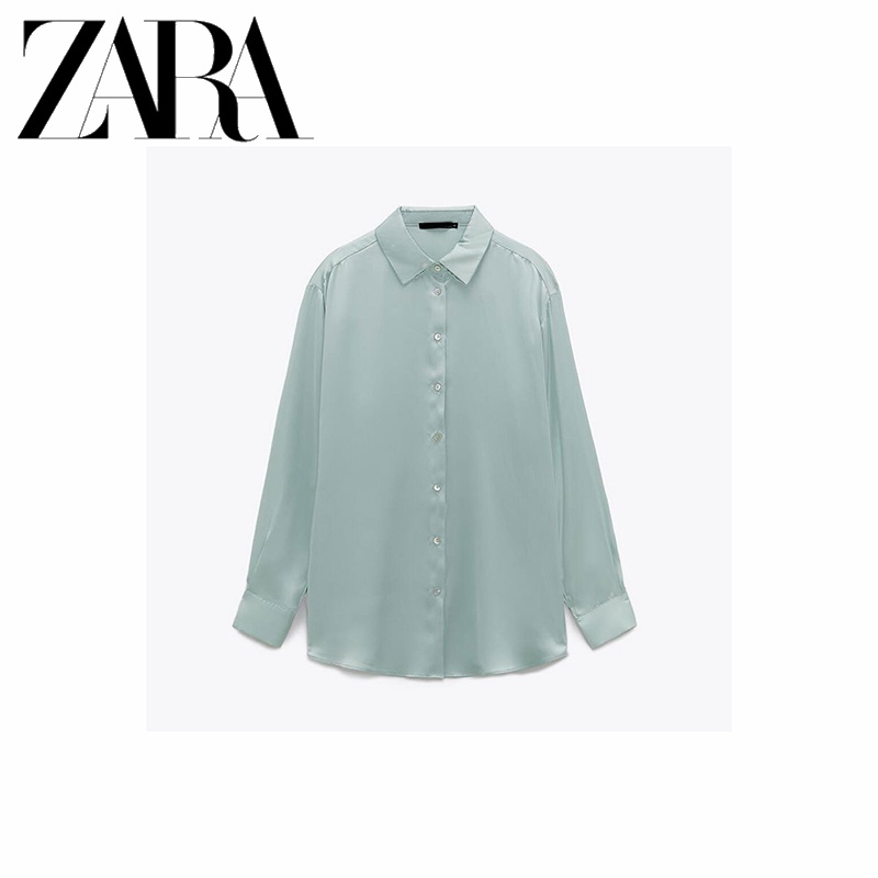 Zara Áo Sơ Mi Vải Lụa Satin Màu Trơn Thiết Kế Thanh Lịch Cho Nữ
