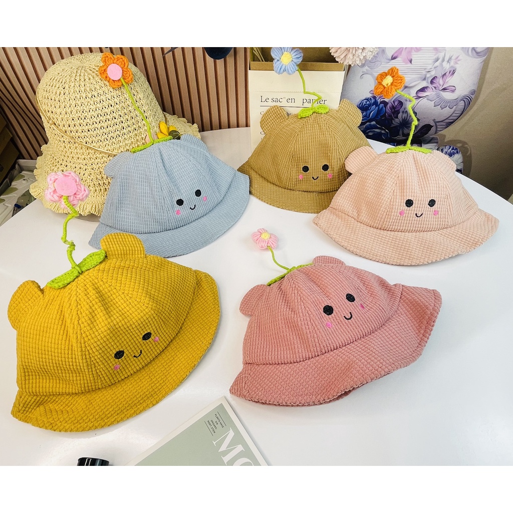 Mũ nón rộng vành đính hoa trên đầu siêu cute dành cho bé trai, bé gái - Hàng Quảng Châu (M26)