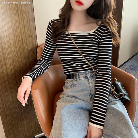 Korean striped long-sleeved bottoming shirt T-shirt