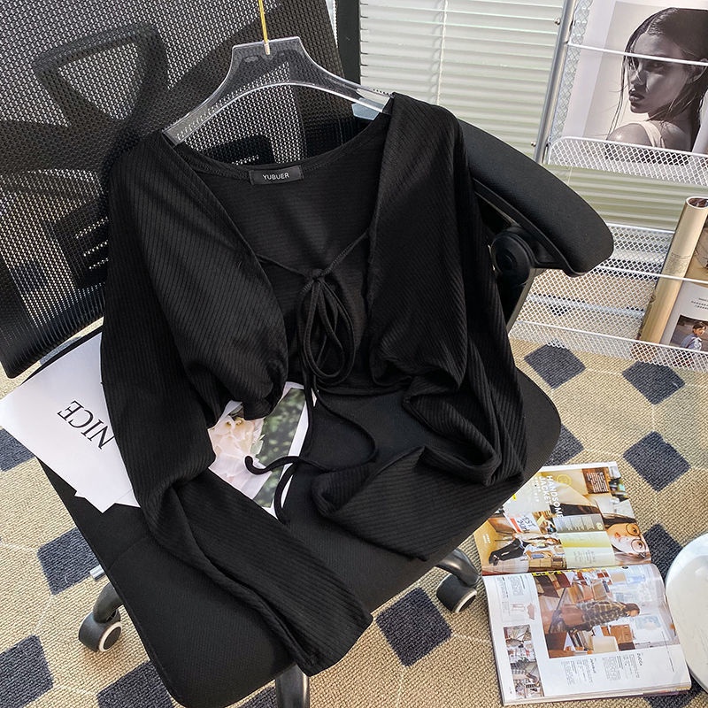 Set Đầm Hai Dây Mỏng Chống Nắng Màu Sữa Ngọt Ngào Mùa Hè Cho Nữ