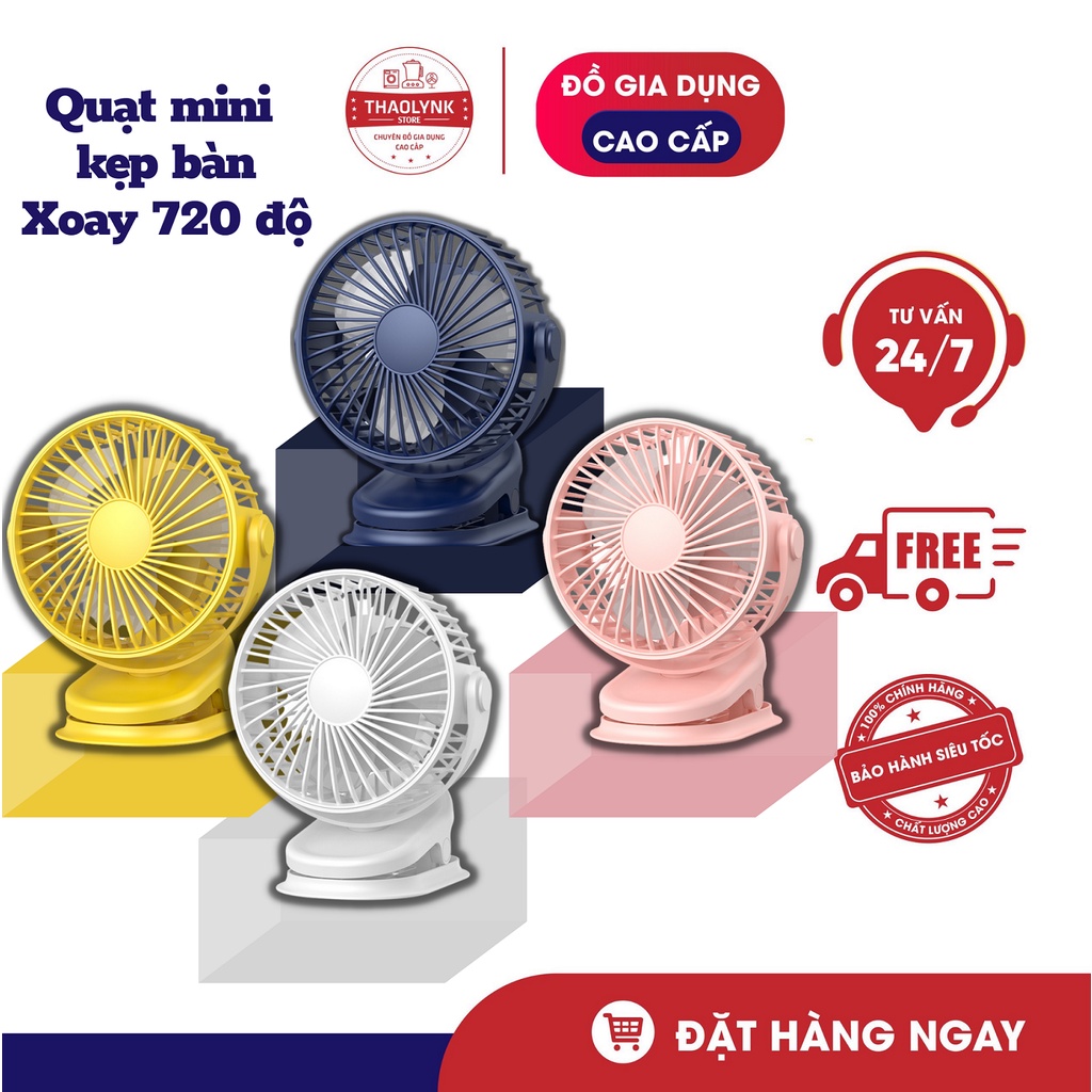 Quạt mini kẹp bàn sạc điện USB xoay 720 độ siêu mát pin khỏe kẹp chắc chắn Bảo Hành 3 Tháng