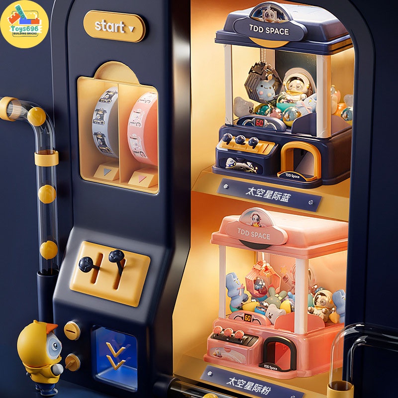 Máy Gắp Thú Bông Mini Kích Thước Lớn Gấu Phi Hành Gia Có Đèn Và Nhạc Kèm Xu Đếm Thời Gian, Có Sẵn Nhiều Thú Bông Trẻ Em