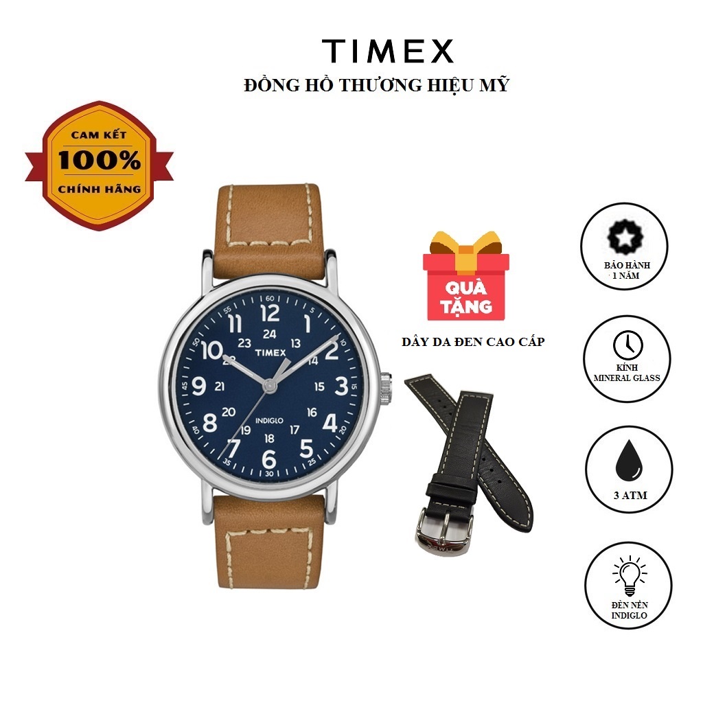 Đồng hồ Nam Timex Weekender 40mm 2-Piece Leather Strap Watch Gift Set - TWG019200 Dây Da - Chính Hãng