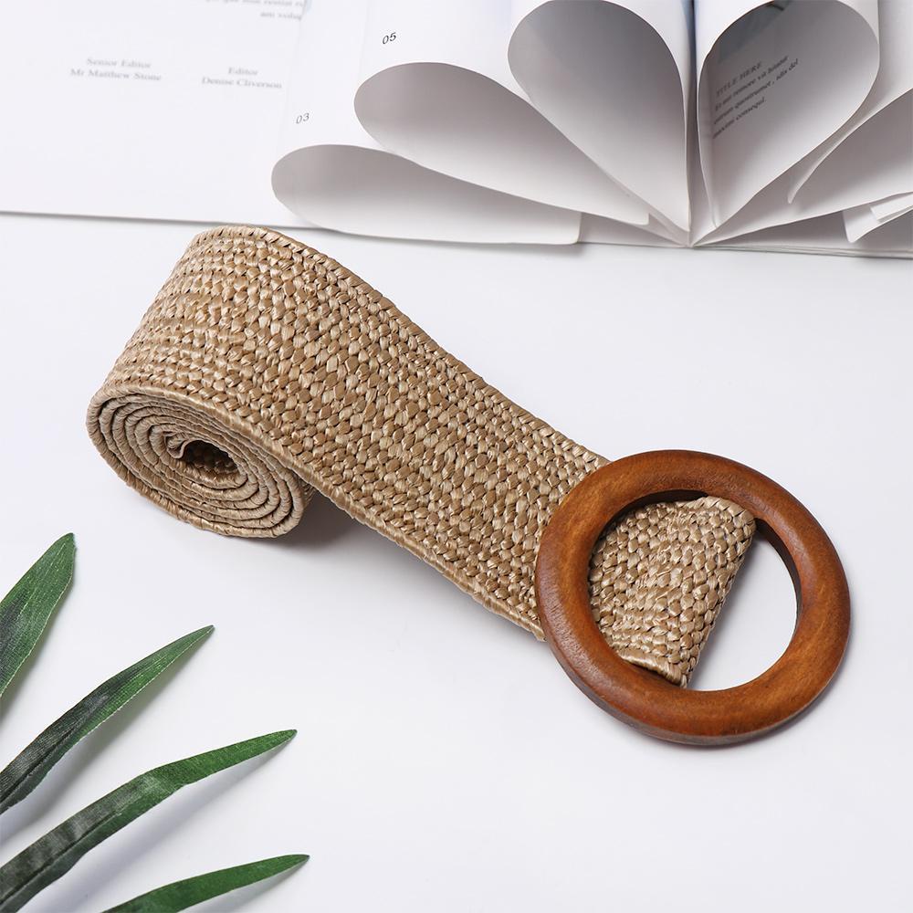 Dây Nịt Bụng Bằng Rơm PP Bản Rộng Khóa Gỗ Tròn Thời Trang KENT1