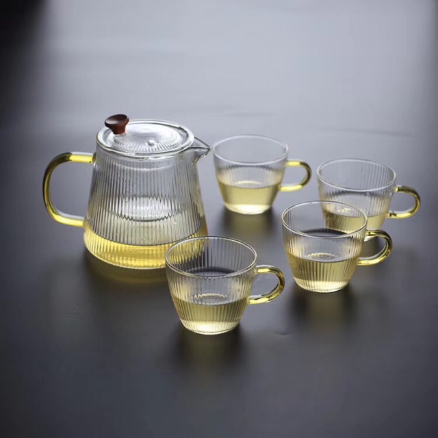 Ấm thuỷ tinh lõi lọc quai vàng 500- 800ml