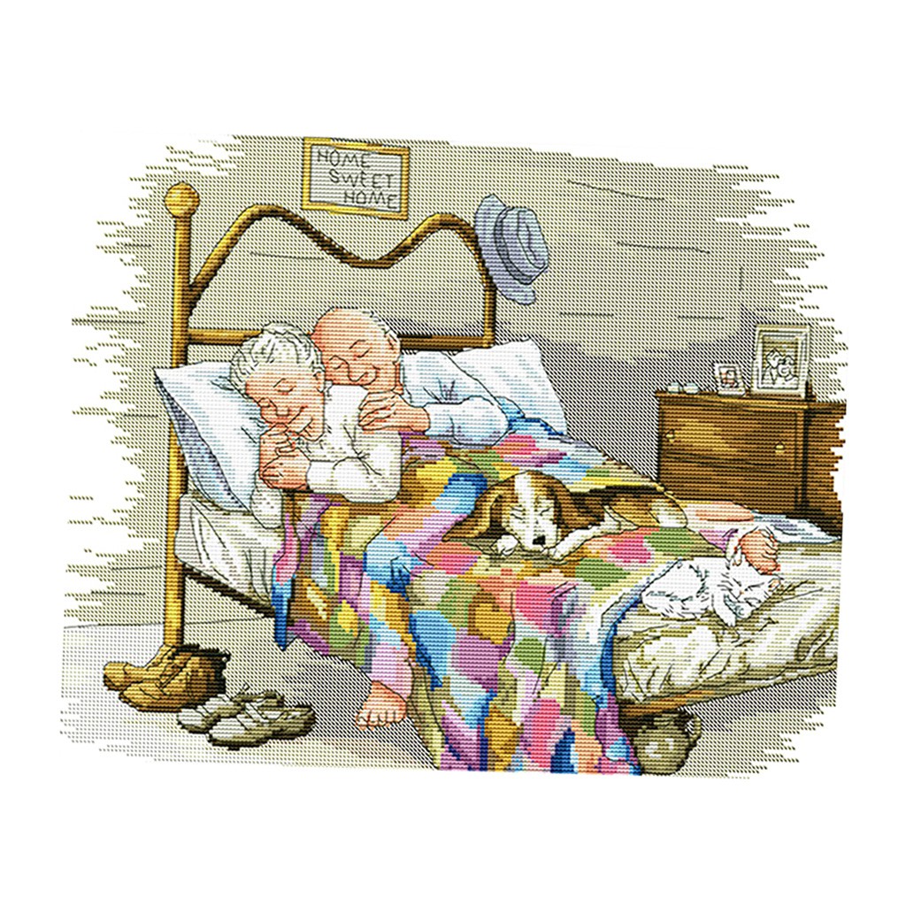 Bộ 2 Tranh Thêu Chữ Thập Hình Cặp Đôi Lãng Mạn Đếm 44x36cm