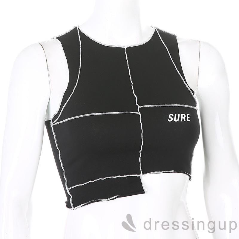 Áo Croptop Không Tay Thêu Chữ Phối Màu Tương Phản Dành Cho Nữ | BigBuy360 - bigbuy360.vn