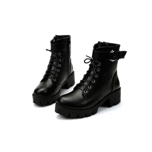 Boots cổ ngắn,Boots combat,Giày nữ, kéo khóa, cao gót, thắt dây, gót thô, đế dày, thời trang, cho mùa đông (order video)