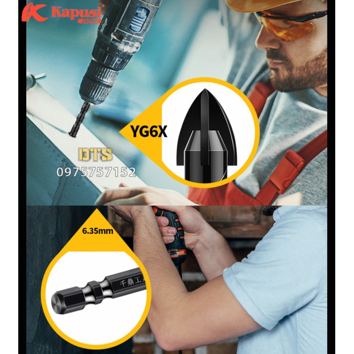 Bộ 5 mũi khoan đa năng chân lục giác 4 cạnh thép đen Nhật 12mm 10mm, 8mm 6mm