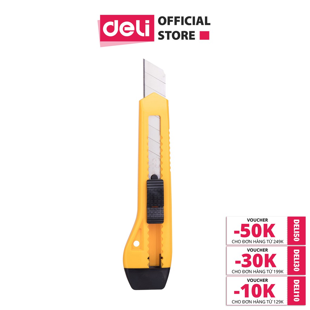 Dao rọc giấy Deli, cỡ lớn, loại 8 lưỡi tách rời, vàng - 1 cái - E2061