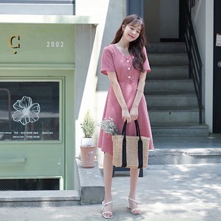 Đầm váy caro đỏ nút trắng (kèm hình thật)