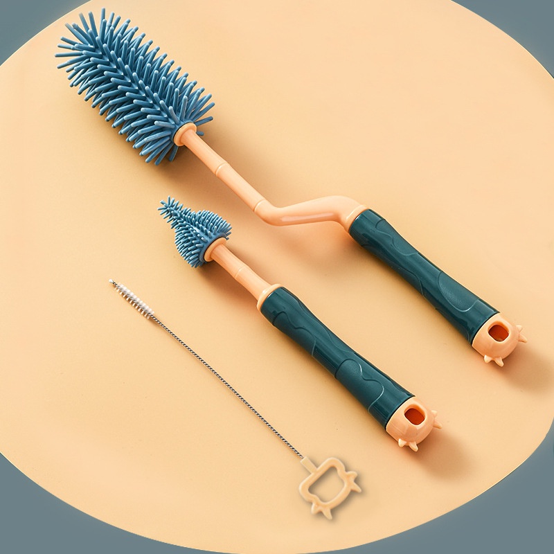 Bộ dụng cụ cọ rửa bình sữa vệ sinh núm ti silicon cao cấp cho bé gồm 3 chi tiết xoay 360 độ phù hợp mọi loại bình