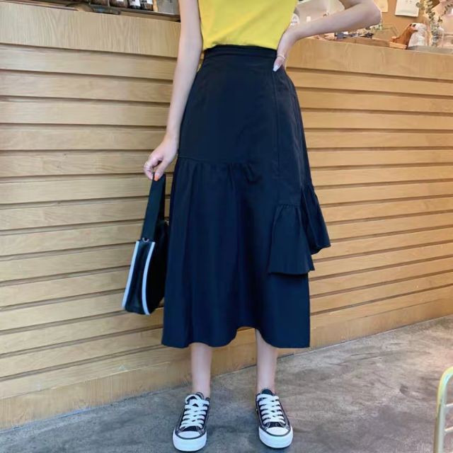 Chân Váy ULZZANG Đuôi Cá Lệch Vạt 3 Tầng - Váy Đuôi Cá Kèm Lót 2 Màu Đen Trắng | BigBuy360 - bigbuy360.vn