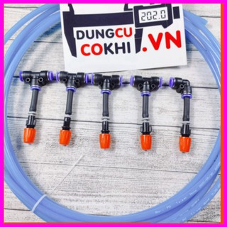 10m dây + 5 Béc phun sương 1 tia nhựa, kèm nối nhanh ống 8mm, dùng tưới cây, tưới lan