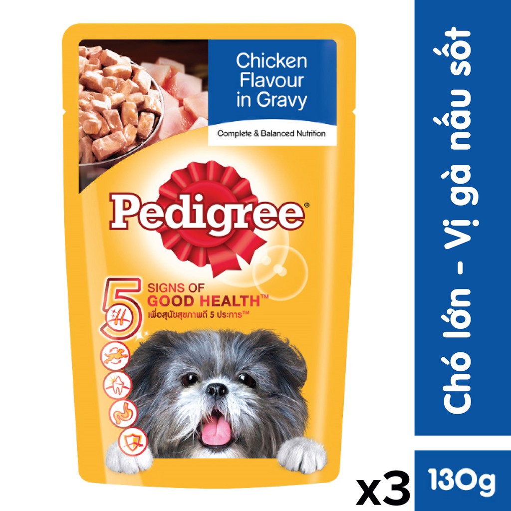 Bộ 3 túi thức ăn cho chó lớn dạng sốt Pedigree vị gà 130g