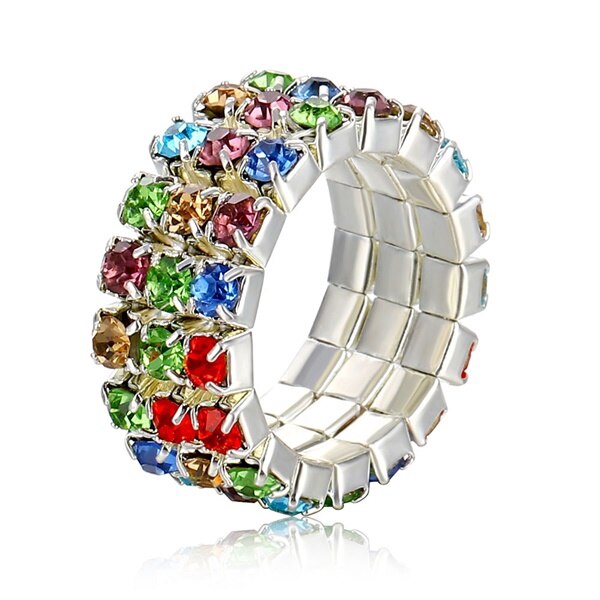Nhẫn kim loại đính kim cương nhân tạo màu cầu vồng cho nữ