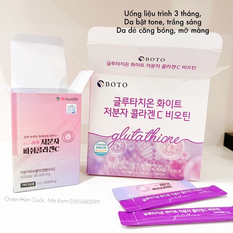 Bột uống truyền trắng và bổ sung collagen Glutathione Boto hộp 30 gói