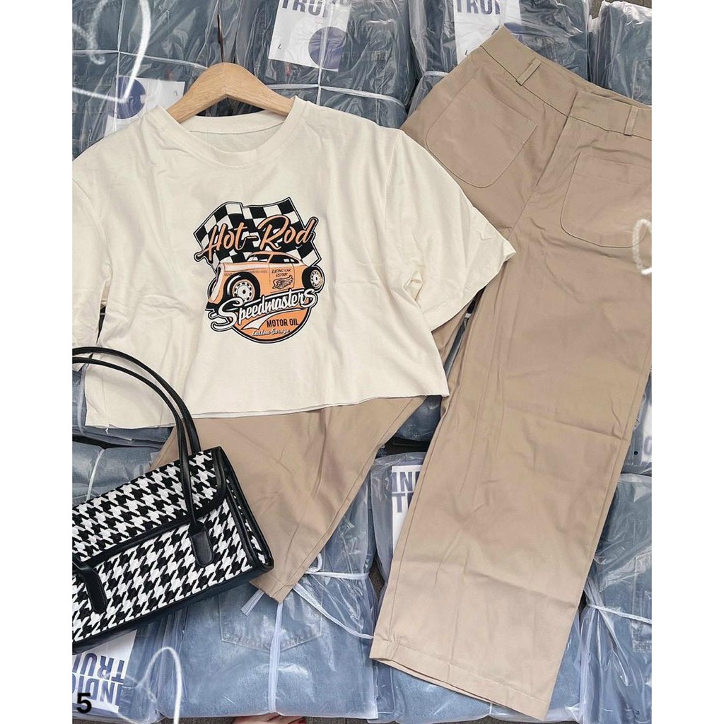 (FREESHIP-HÀNG CÓ SẴN)  SET QUẦN KAKI 2 TÚI+ ÁO CROPTOP❤️CHIBEST_ST015