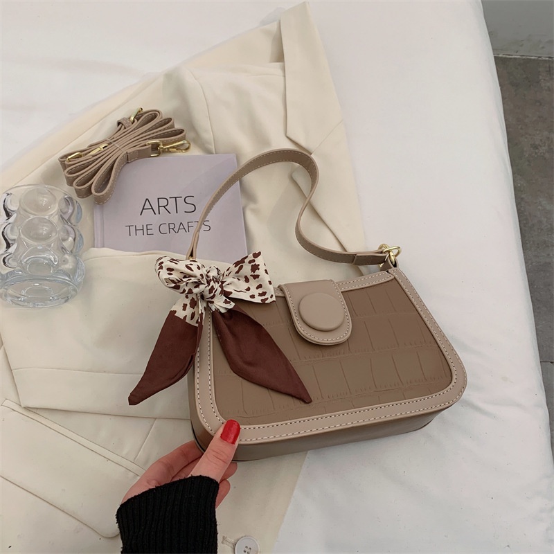 Túi xách đeo chéo IELGY kiểu ghép nối trang trí khăn lụa phong cách retro thời trang cho nữ