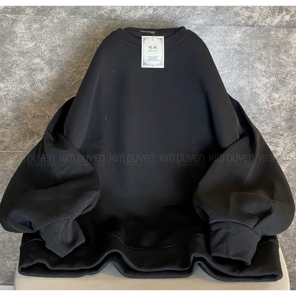 Áo Sweater Trơn Tay Bồng Áo Sweater Chất Nỉ Ngoại Dày Dặn Form Rộng Freesize Unisex | BigBuy360 - bigbuy360.vn