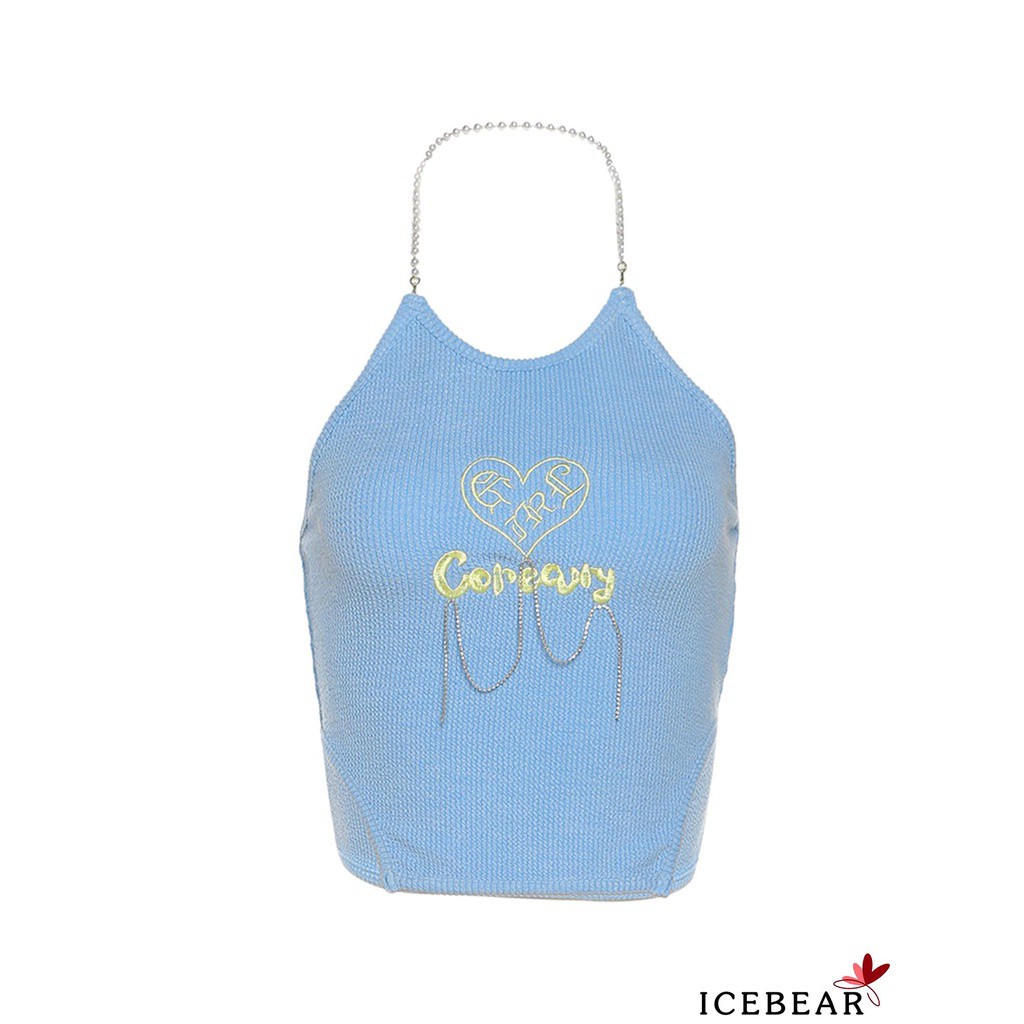 Áo Hai Dây Dáng Ngắn Thêu Chữ Và Trái Tim Màu Xanh Dương Thời Trang Quyến Rũ Cho Nữ