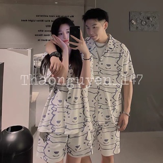 Sét bộ Pijama Gấu Xinh, Đồ Bộ Ngủ mặc nhà unisex hình gấu siêu kute