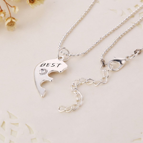 1 Bộ (3 Vòng cổ Mặt Nửa Trái Tim Đính Đá Mạ Bạc