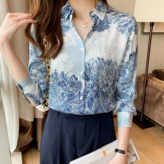 Sơ mi nữ tay dài in hoa phong cách vintage