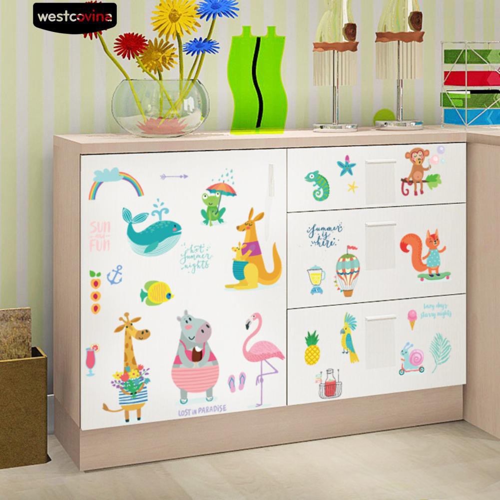 Nhãn dán tường họa tiết động vật dễ thương trang trí nội thất