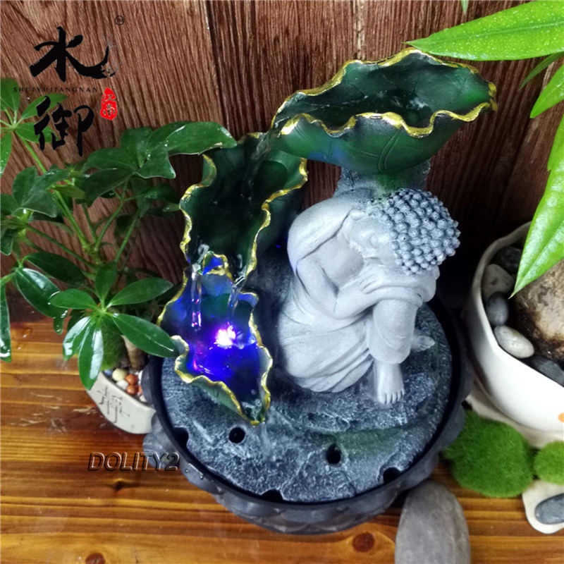 Buddha Tabletop Fountain Landscape Resin Decor for Desk Indoor Home Office