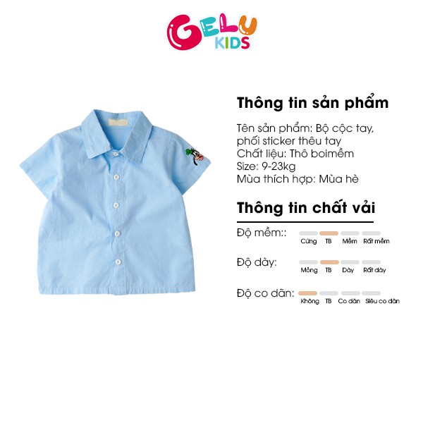 Áo sơ mi bé trai GELU KIDS cộc tay chất vải thô boi mềm mại phối sticker thêu tay đáng yêu - GLQA03