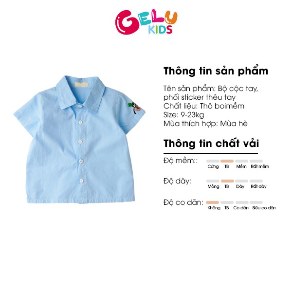 Áo sơ mi cho bé trai bé gái GELU KIDS cộc tay chất mềm mại phối hoạt hình thêu tay đáng yêu - GELU Kids GLQA03