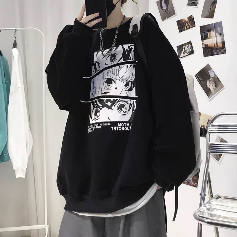 Áo Sweater Nỉ Bông Unisex Hoạt Hình Tay Dài