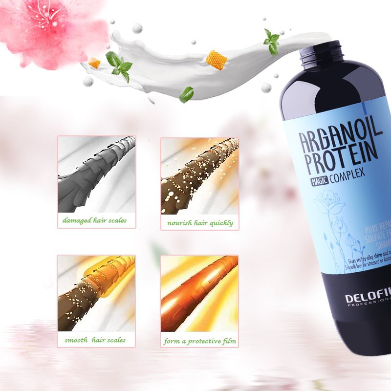 Dầu gội phục hồi dưỡng ẩm DELOFIL 800ml Arganoil Protein Pure Repair cho tóc hư tổn trở lại chắc khỏe, mềm mượt