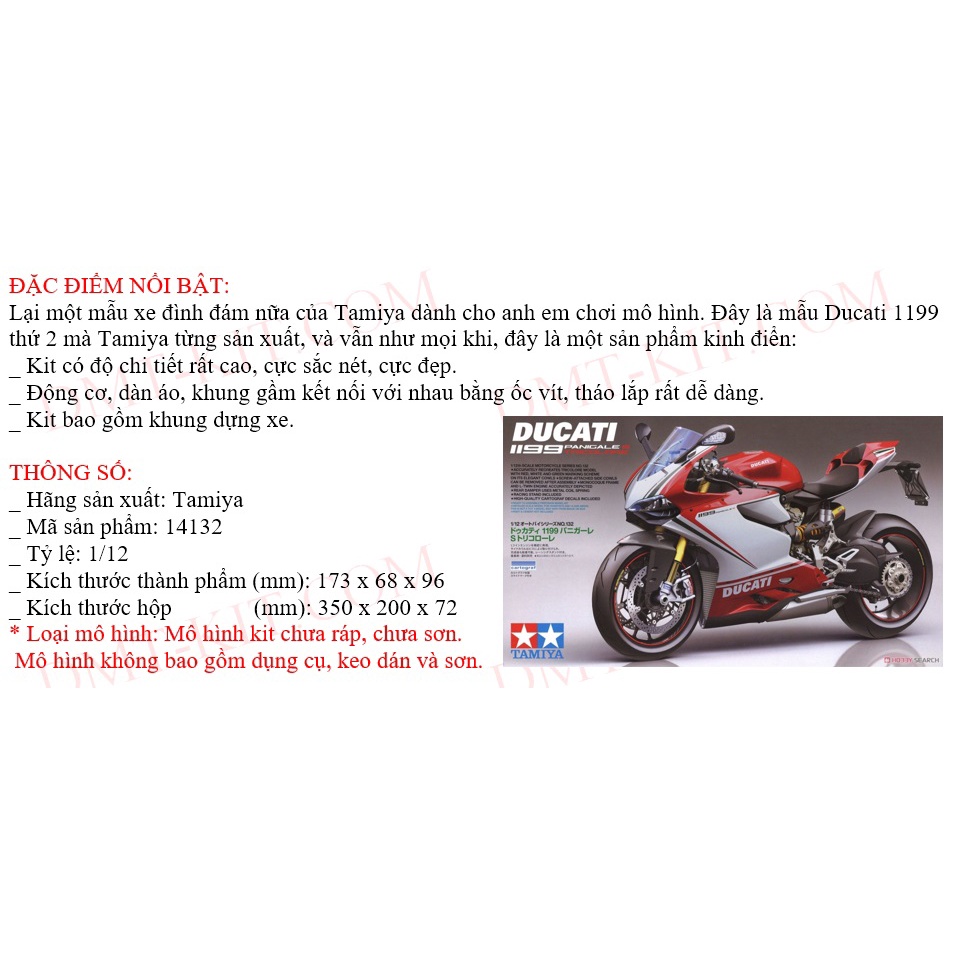 Mô hình xe mô tô 1/12 SCALE DUCATI 1199 PANIGALE S TRICOLORE 14132 Tamiya