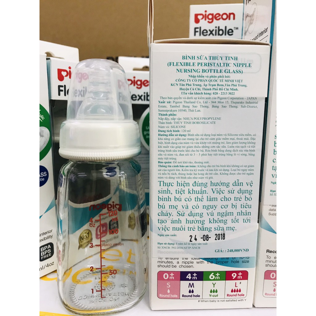 Bình sữa Thủy Tinh cổ hẹp Pigeon 120ML/240ML