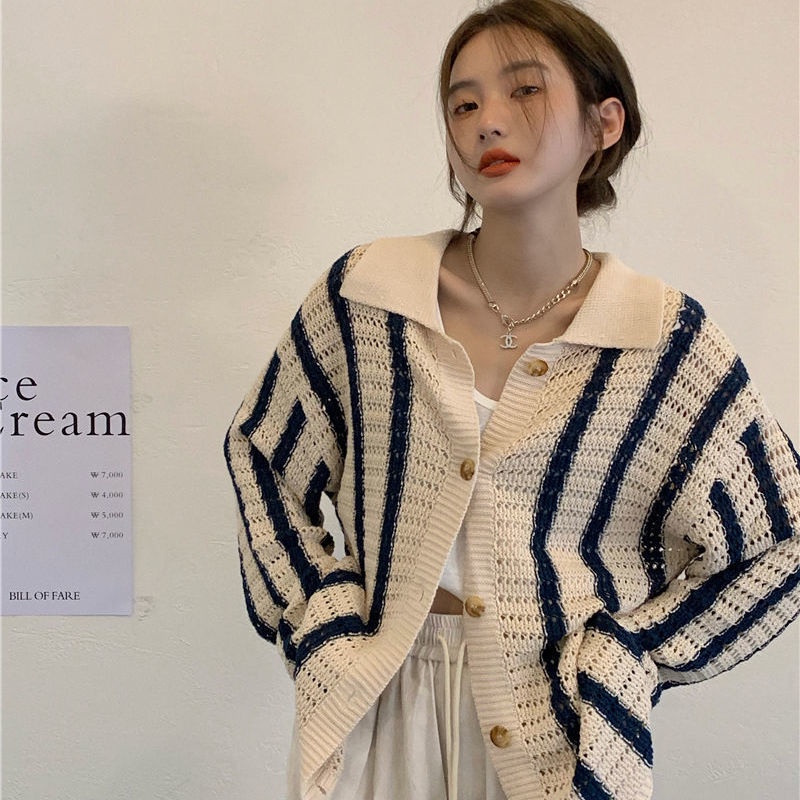 Áo khoác cardigan dệt kim dáng rộng màu sắc cá tính dễ phối đồ cho nữ