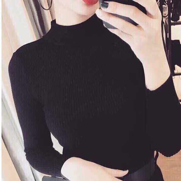Áo len nữ Hàn Quốc cổ 3cm dài tay áo len tăm hàng Quảng châu cao cấp - A290 | BigBuy360 - bigbuy360.vn