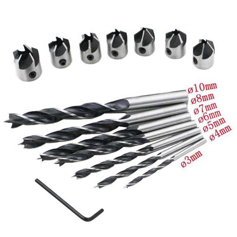 7pcs Countersink Drill Bits Set Screw Woodworking Chamfer Tool carpenter reamer core drill 3-10mm