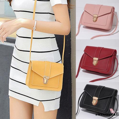 Eaa-phụ nữ đeo vai bằng da PU màu trơn thời trang dành cho nữ