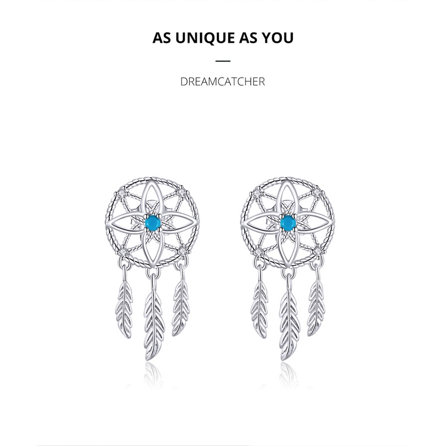 Khuyên Tai Bamoer BSE339 Mạ Bạc 925 Hình Dreamcatcher