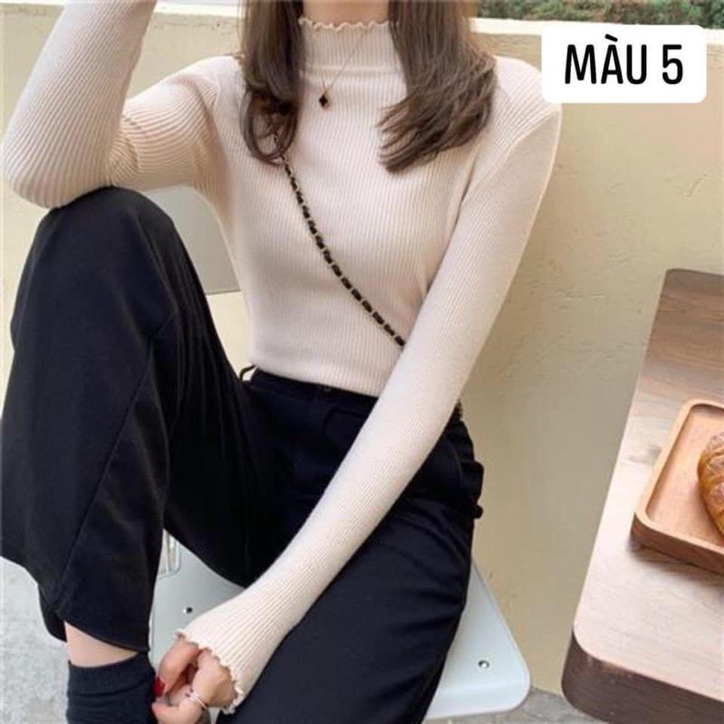 Áo len tăm diềm cổ chất co dãn 7màu | BigBuy360 - bigbuy360.vn