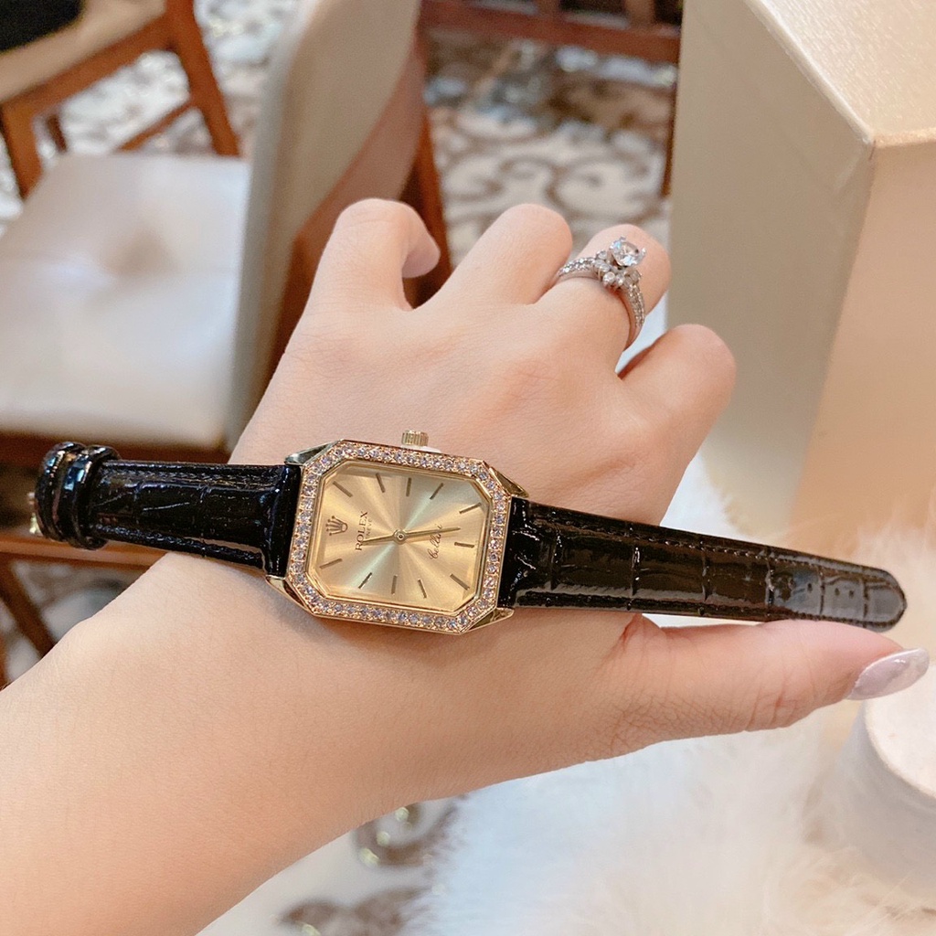 Đồng hồ nữ Rolex đẹp , thời trang dây da , viền mặt đính đá chống nước , chống xước , bảo hành 12 tháng