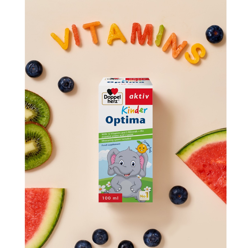 Vitamin Tổng Hợp Cho Bé Doppelherz Kinder Optima - Kích Thích Ăn Ngon Và Tăng Cường Hệ Miễn Dịch Cho Bé (Chai 100ml)