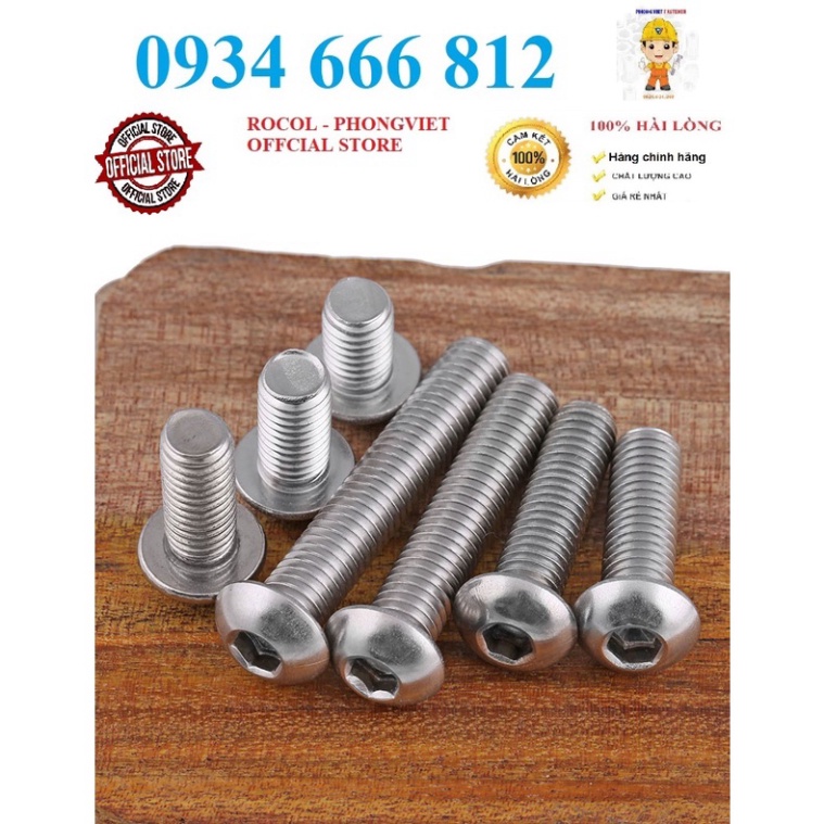 Set 50 cái M4 bulong lục giác chìm đầu cầu inox304 M4