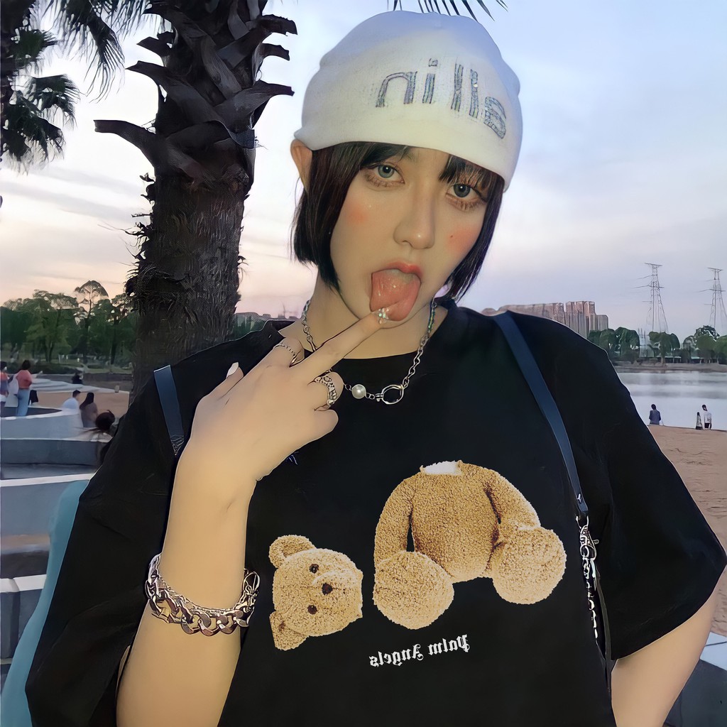 Áo phông palm angels form rộng tay lỡ đẹp, áo thun palm angels form rộng tay lỡ unisex cotton AT106 Miucho in logo