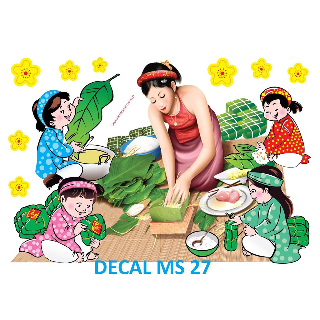 Decal trang trí tết GÓI BÁNH CHƯNG MẪU 27