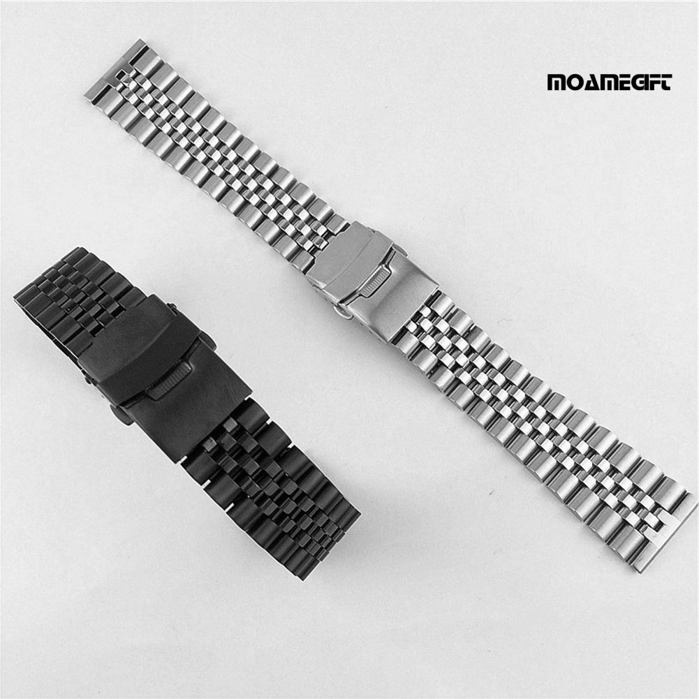 moamegift 20/22mm Adjustable Stainless Steel Solid Double Clasp Bead Watch Strap Wristband