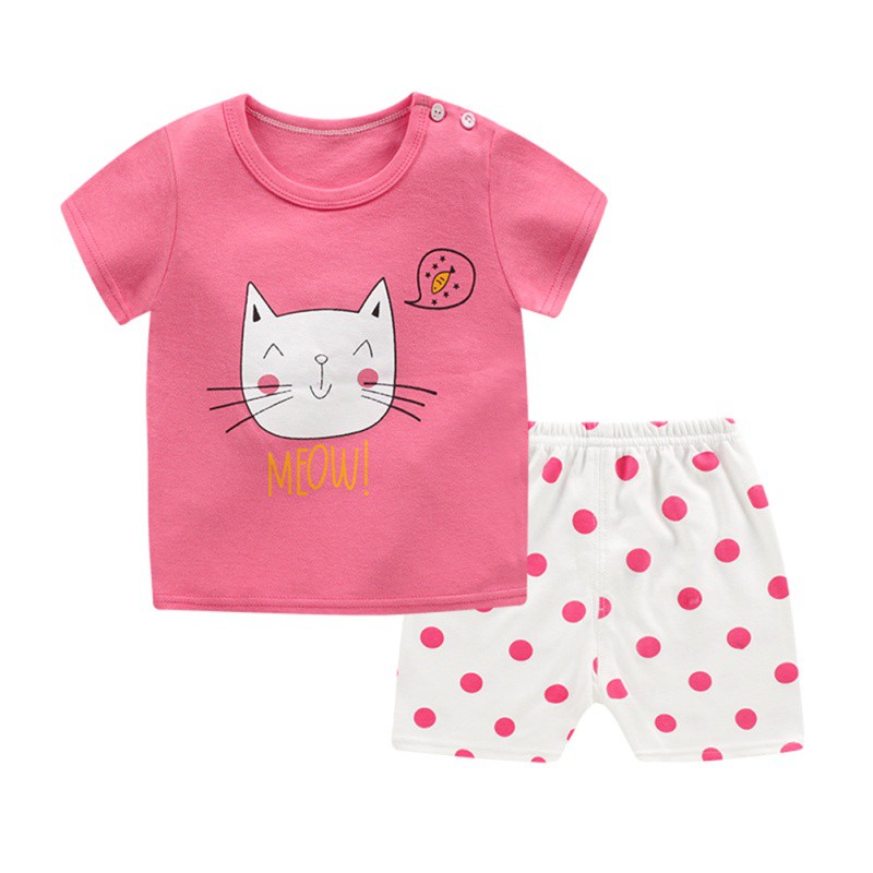 Bộ 2 món áo thun cotton + quần short phong cách thời trang mùa hè cho bé trai bé gái