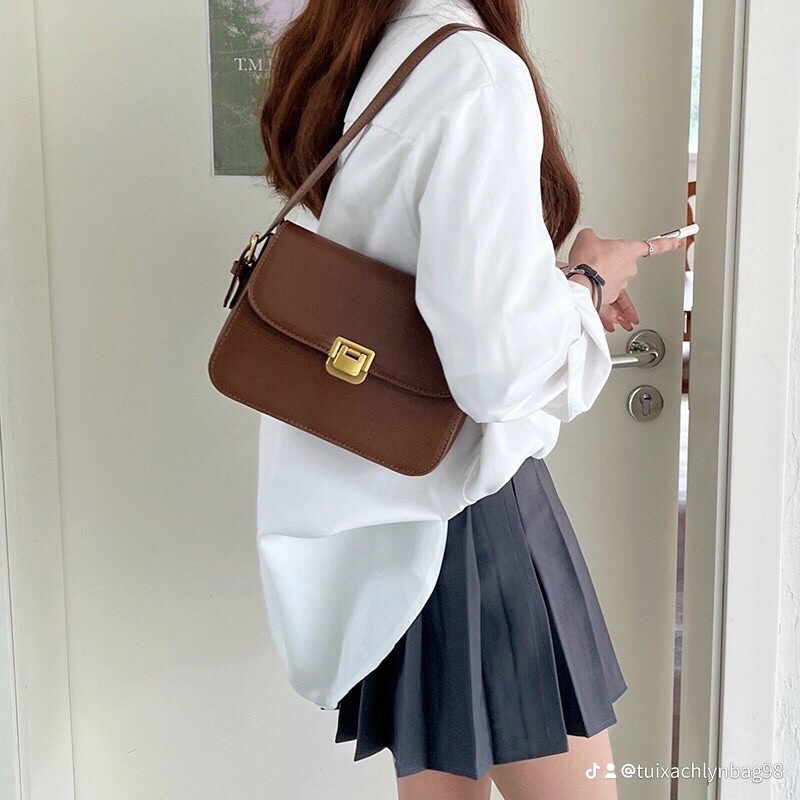 Túi xách nữ khoá gập QC đeo chéo đeo vai chất liệu da PU